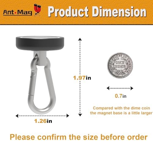 Ant Mag Magnetic Hooks Heavy Duty Neodymium, 140LBS Swiveling Carabiner - Image 2