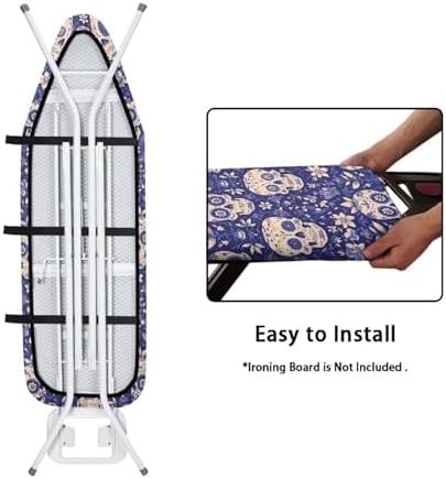 Halloween Skull Ironing Board Cover, Boho Style Skulls Flower Field 15x 54 - Image 4