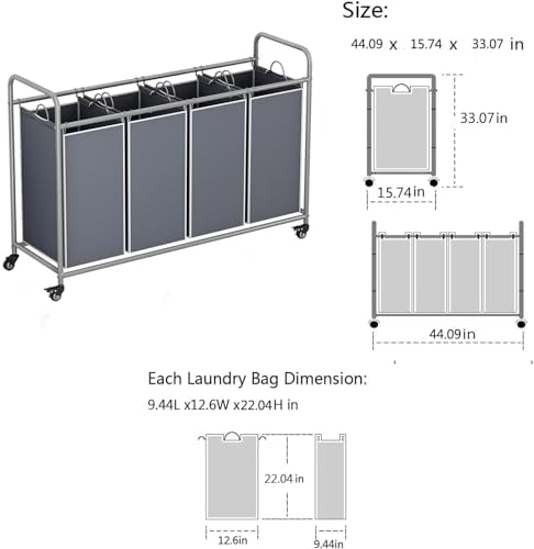 LINZINAR 4 Section Laundry Hamper, 180L Laundry Sorter - Image 5