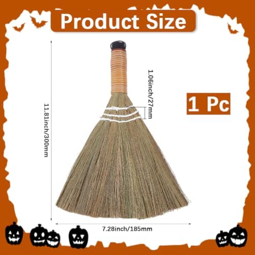 GORGECRAFT 12 Inch Hand Whisk Broom Soft Grass Natural Handle Bamboo Dark Khaki - Image 2