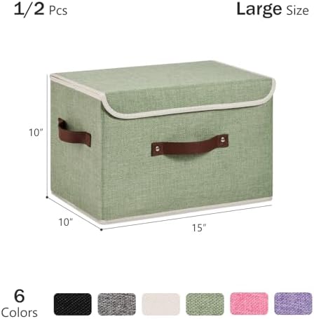 Storage Bins Box with Lids Decorative Cotton Linen Fabric Baskets - Image 3