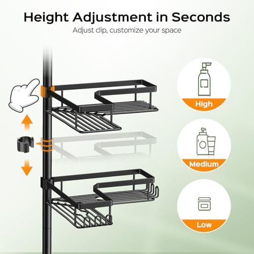 HAMITOR Shower Caddy Tension Pole: Corner Bathroom Organizer - Image 4