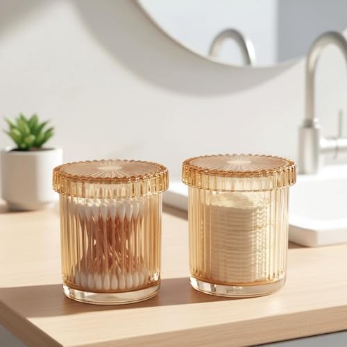 rejomiik 2 Pack Thick Glass Qtip Holder Apothecary Jars - Image 2
