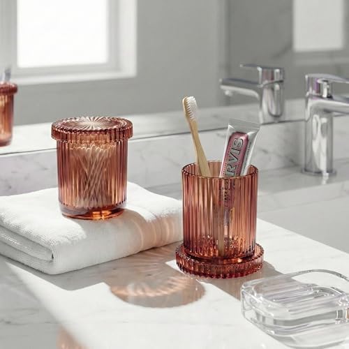 Brown Thick Glass Bathroom Qtip Holder, 2 Pack - Image 6