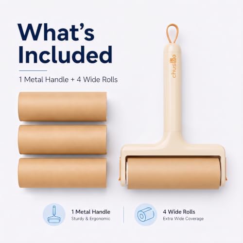 Lint Roller, Handle + 6 Refills 3.9in, Kraft Paper Pet Hair Remover - Image 4