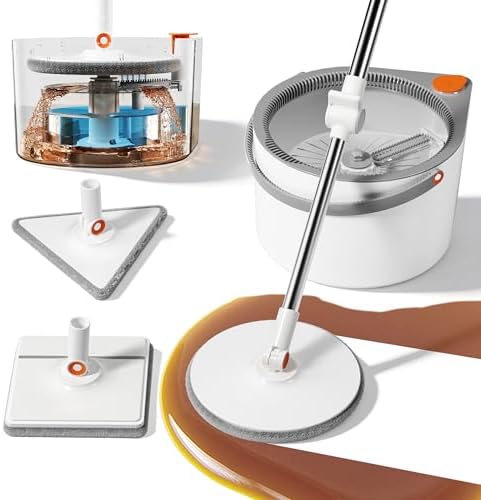3-in-1 Spin Mop and Bucket Set, Clean Water Separation, 71 in Handle by MUEE