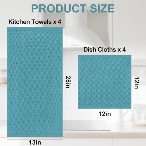 Homaxy 8 Pack 100% Cotton Kitchen Towels and Dishcloths Set, Lake Blue - Image 4