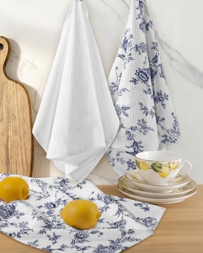 Miss Adola 3pcs Cotton Waffle Kitchen Towels, Toile Print - Image 5
