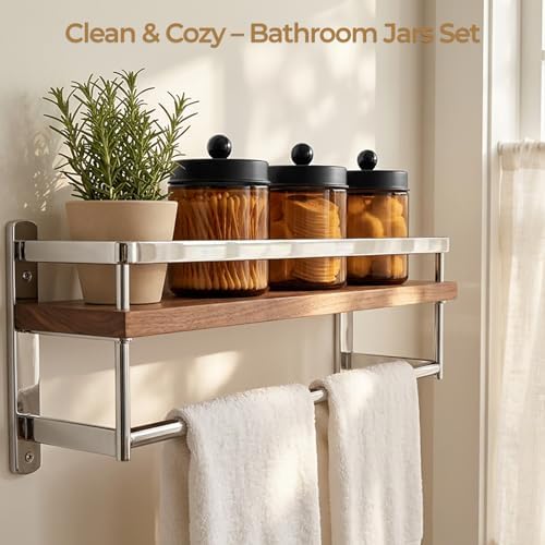 Amolliar Glass Apothecary Jar Qtip Holder w/Metal Lids, Amber-Black - Image 4