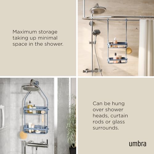 Umbra Flex Shower Caddy, Hanging 2 Shelves Bathroom Organizer, Slate Blue - Image 4