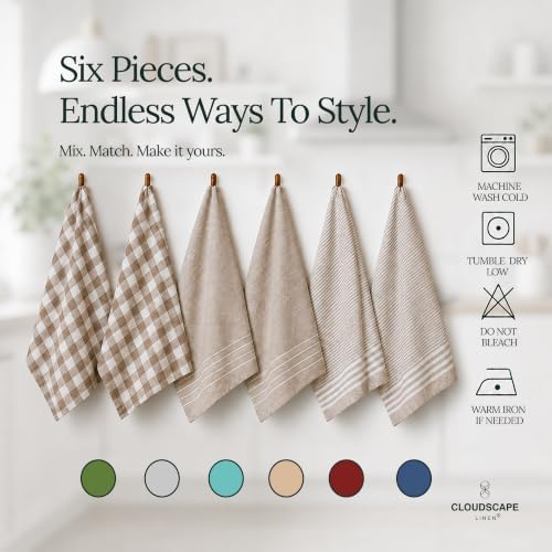 Cloud Scape Linen Premium Kitchen Towels Set of 6, Quick Dry - Image 3