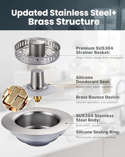 ARCORA Kitchen Sink Drain Strainer: Stainless Steel 3 in 1 Sink Stopper - Image 5