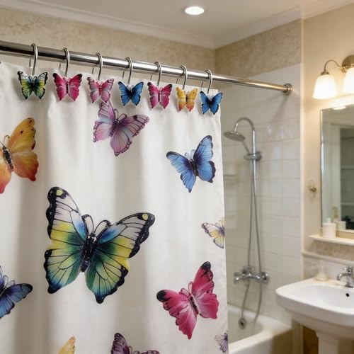 Two Fish Home Fashions Set of 12 Decorative Colourful Butterfly Shower Curtain - Image 2
