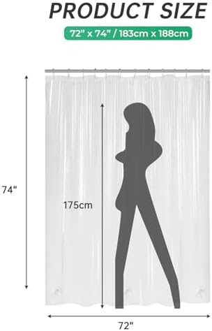 AmazerBath Plastic Shower Curtain Clear 72x74 Inches, Weighted Shower Curtains - Image 2