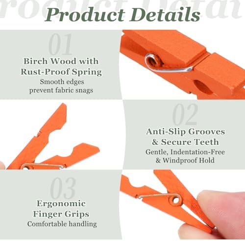 uxcell 200 Pcs Wooden Clothespins, 1.4 Inch Clothes Pins Wooden Colored Small - Image 3
