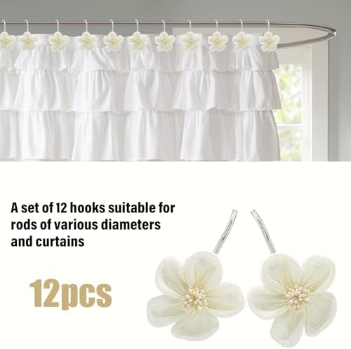Flower Decorative Shower Curtain Hooks, Stylish Fabric Flower Shower Curtain - Image 3