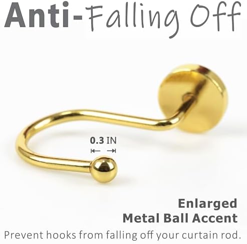 Brass Gold Shower Curtain Hooks: Rust Proof Metal Curtain Rings - Image 3