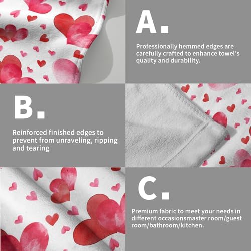 Red Love Heart Bath Hand Towels 2 Packs Happy Valentine's Day Soft Absorbent - Image 5