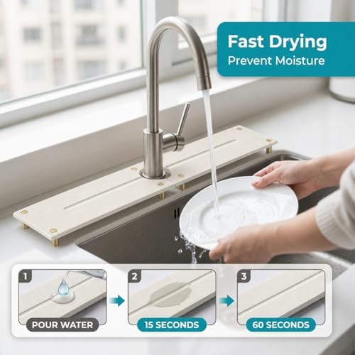 2PCS Stone Faucet Mat for Kitchen Sink, Water Absorbing Sink Tray Organizer for - Image 3