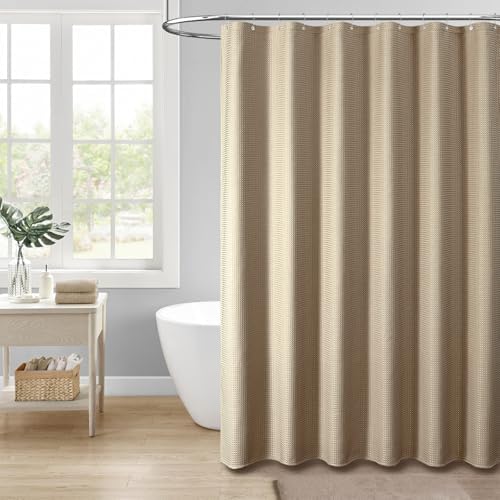 Dynamene Extra Long Waffle Shower Curtain 256 GSM Fabric 72x96 Beige/Khaki - Image 6