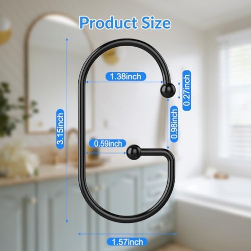 OEH Shower Curtain Hooks, Durable G Shape Black Shower Curtain Hooks Rust Proof - Image 2