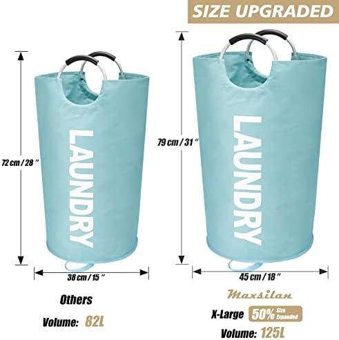 Maxsilan 125L X-Large Laundry Basket Bag, Collapsible Hamper, Light Blue - Image 3