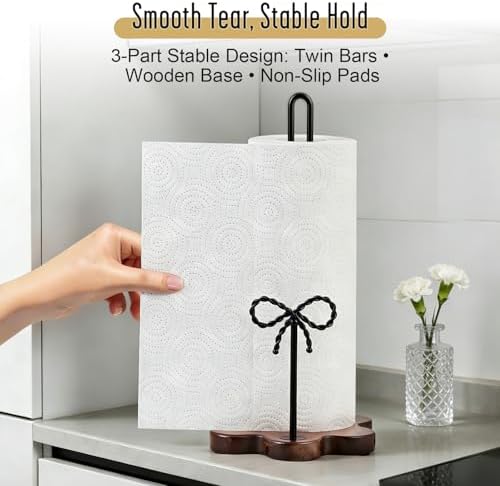 Wood Paper Towel Holder Countertop, Floral Wood Base - Image 6