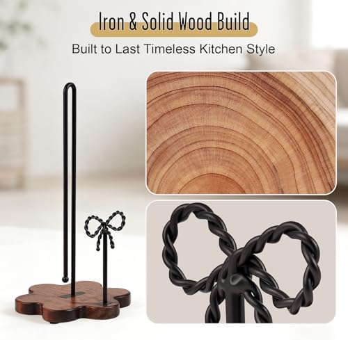Wood Paper Towel Holder Countertop, Floral Wood Base - Image 5