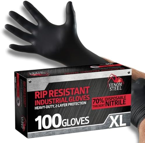 Venom Steel Industrial Nitrile Gloves, Chemical Resistant Disposable Black by VenomSteel