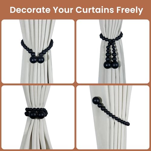 KLOGTSIND Magnetic Curtain Tiebacks, 2 Pack Wood Bead Curtain Holdbacks - Image 4