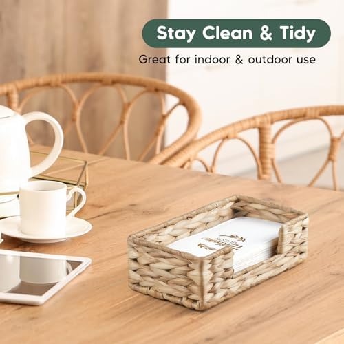 Napkin Holder for Bathroom, Woven Wicker Water Hyacinth Guest Towel Holder Tray - Image 3