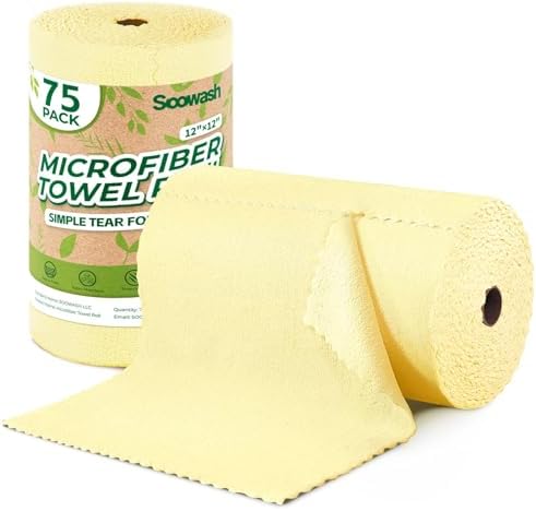 Microfiber Cleaning Cloths Roll 75 Pack 12x12 Inch Lint Free by SOOWASH