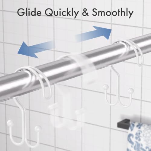 Bathway White Shower Curtain Hooks Ring, Rust Proof Metal Shower Hooks - Image 6