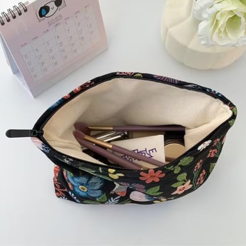 Embroidery Makeup Bags for Women, Floral Cosmetic Pouch Latge Purse - Image 3