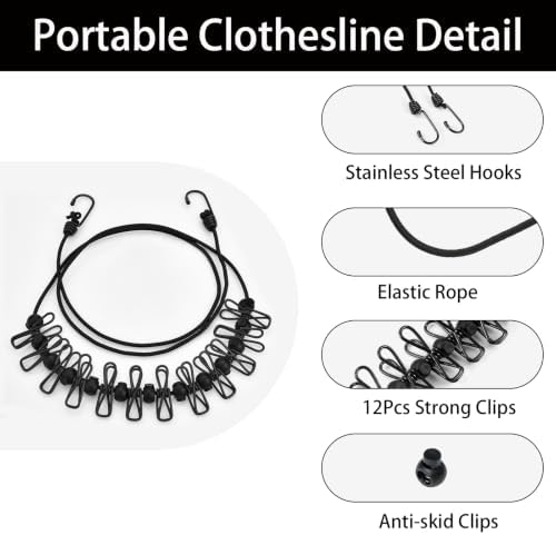 Portable Clothesline for Travel, 1.8m Retractable Travel Clothes Line - Image 2