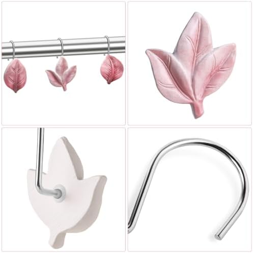 Pink Plant Leaf Shower Curtain Hooks, Eucalyptus Bathroom Decor - Image 3