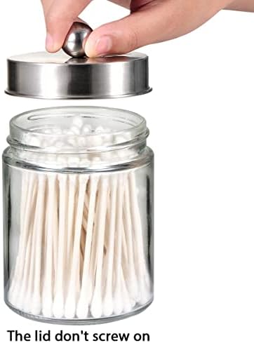 Amolliar Apothecary Jar Qtip Holder w/Metal Lid, Brushed Nickel - Image 3