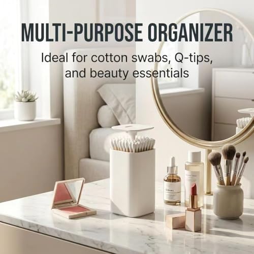 Press-Type Cotton Swab Container & Organizer | 4-Compartment ABS Bathroom Desk - Image 3