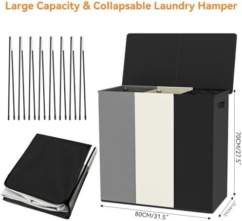 WOWLIVE 180L Laundry Hamper 3 Section, Large Laundry Basket - Image 5
