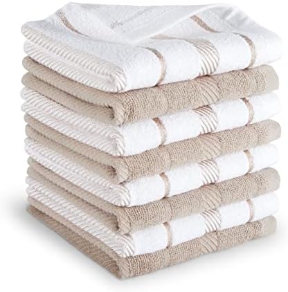 KitchenAid Albany Dishcloth 8 Pack Set, Milkshake Tan/White by KitchenAid