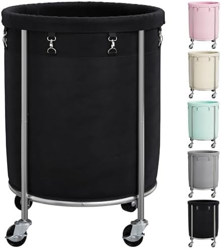 ELYKEN Laundry Basket with Wheels, Round Rolling Laundry Hamper by ELYKEN