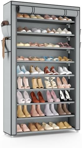 VILICK Shoe Rack with Cover Narrow Shoe Organizer with Pockets 10 Tier Tall by VILICK