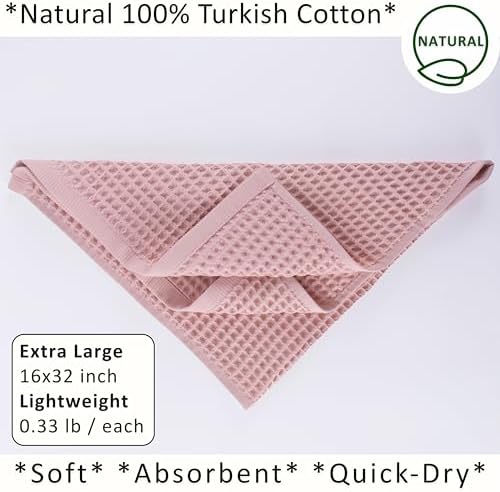 PÜSKÜL Natural 100% Turkish Cotton Waffle Hand and Kitchen Towels Set of 3 - Image 2