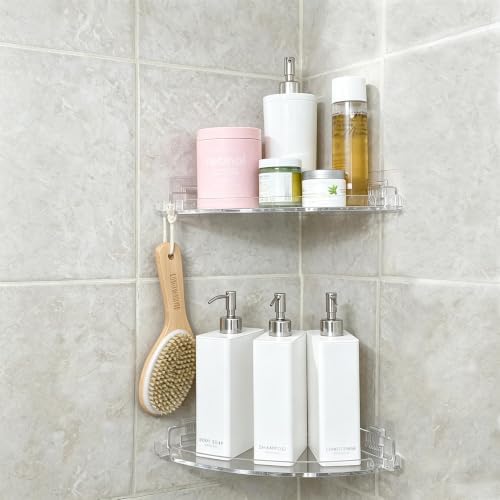 JiePai Adhesive Acrylic Corner Shower Caddy 2 Pack, Rustproof Bath Shelf by JiePai