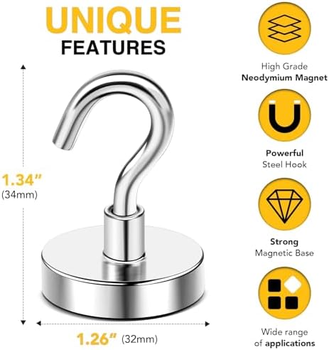 DIYMAG Magnetic Hooks, Strong Magents 10 Pack 120lbs - Image 2