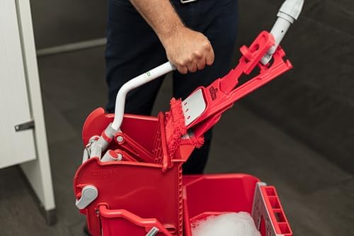 UNGER Commercial Red Restroom Dual-Compartment Mop Bucket w/Wringer COMBR - Image 7
