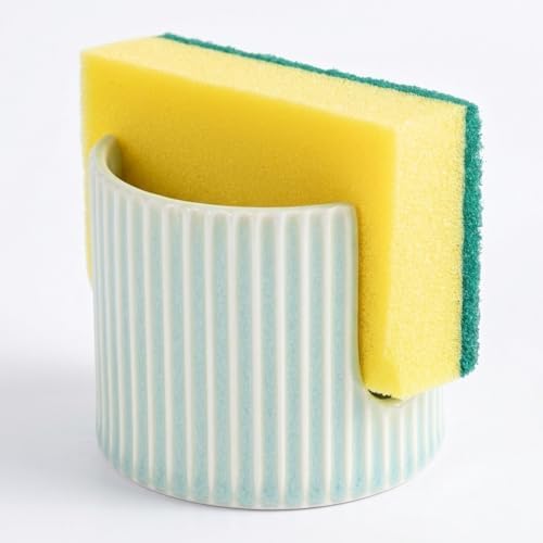 Ceramic Sponge Holder for Kitchen Sink, Quick Dry Sink Caddy Organizer by Hoilse