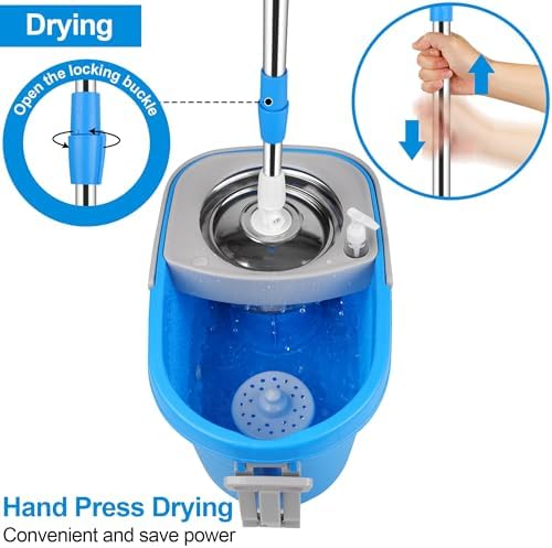 Spin Mop and Bucket with Wringer Set, 3 Washable Microfiber Pads Included - Image 3