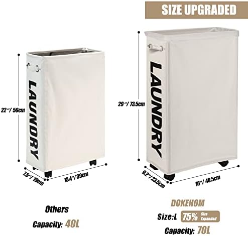 DOKEHOM 29" Enlarged Slim Rolling Laundry Basket Hamper on Wheels - Image 3