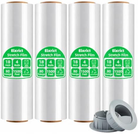 18in Stretch Wrap Roll, Heavy Duty 1500ft Shrink Wrap, 4 Pack by Elxrict